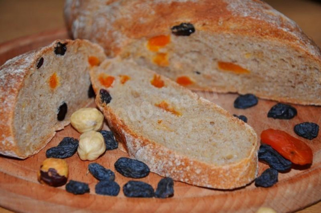 Homemade bread with dried fruits and hazelnuts