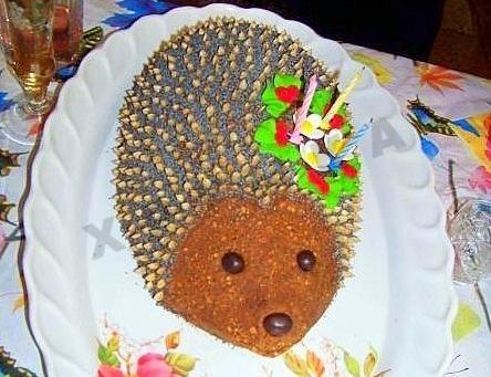 Hedgehog cake without baking cookies with condensed milk