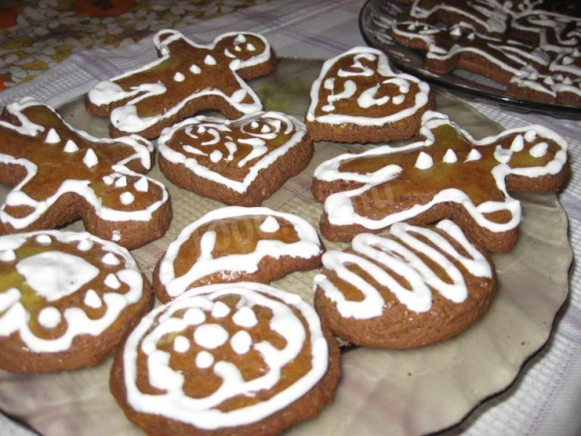 Chocolate gingerbread with icing, ginger and cinnamon