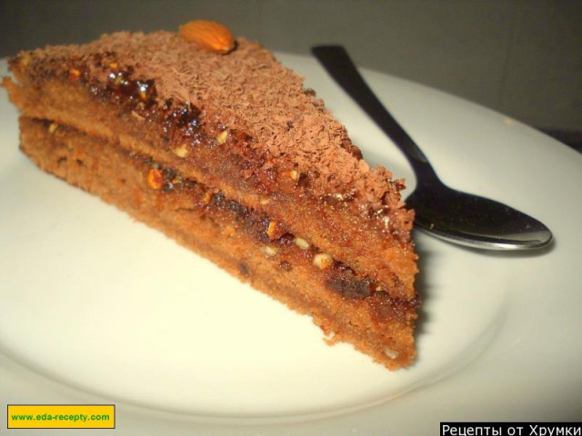 Chocolate cake with jam and nuts