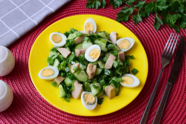 Cod liver salad with cucumbers and egg