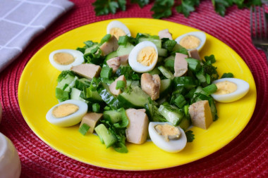 Cod liver salad with cucumbers and egg