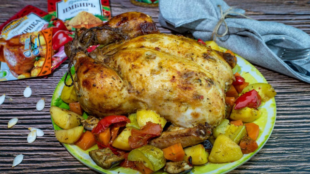 Chicken with vegetables baked in the oven
