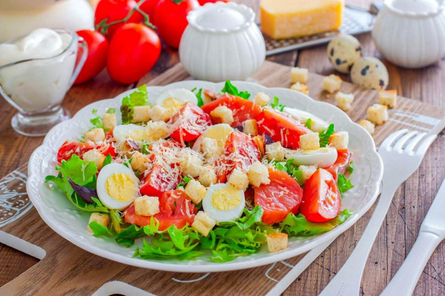 Classic Caesar salad with salmon