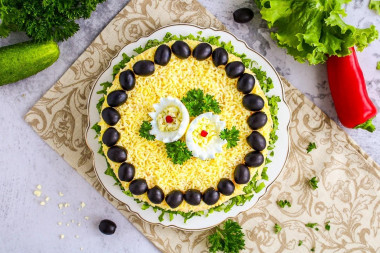 Salad with squid cheese egg and cucumber