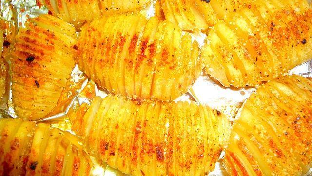 Baked potatoes in breadcrumbs in the oven