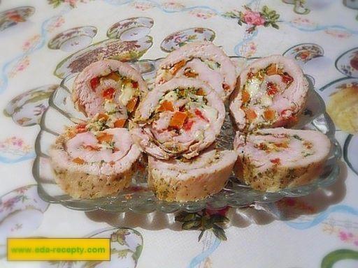 Chicken roll with cheese and carrots in the oven
