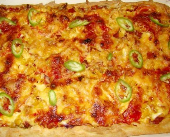 Kefir pizza with chicken in the oven