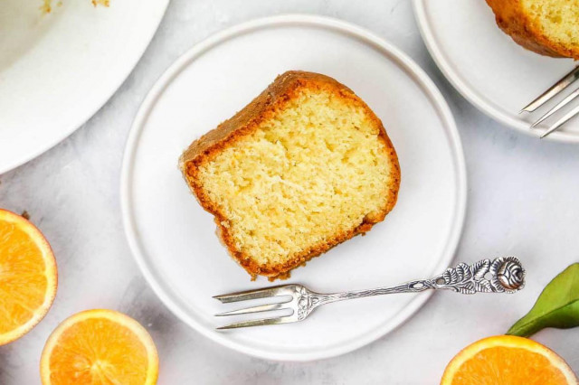 Cupcake with rice flour soaked in orange syrup