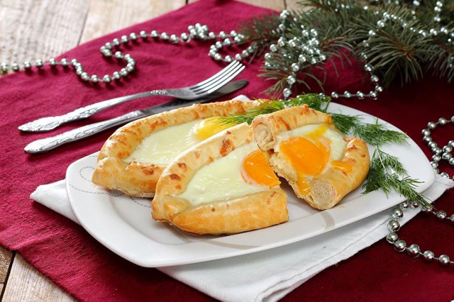 Khachapuri cottage cheese Adjarian yeast boats with egg