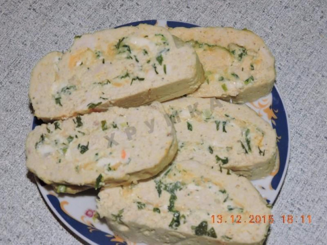 Chicken roll with melted cheese, garlic and herbs