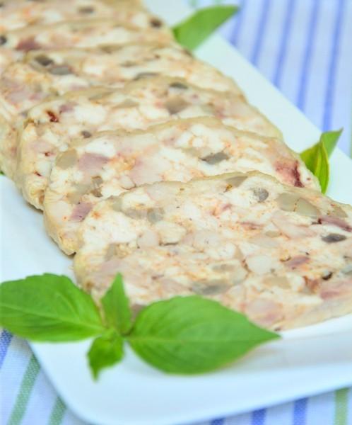 Chicken ham with mushrooms and dry spices