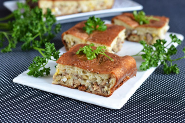 Aspic pie with canned fish on kefir