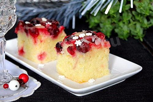 Cake with cranberries and icing sugar