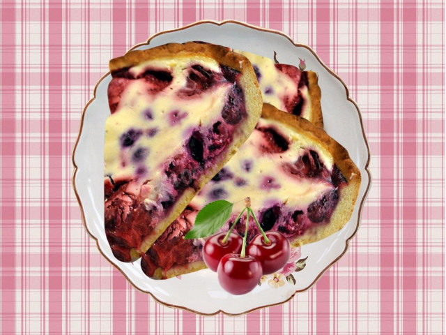 Sour cream pie with frozen cherries