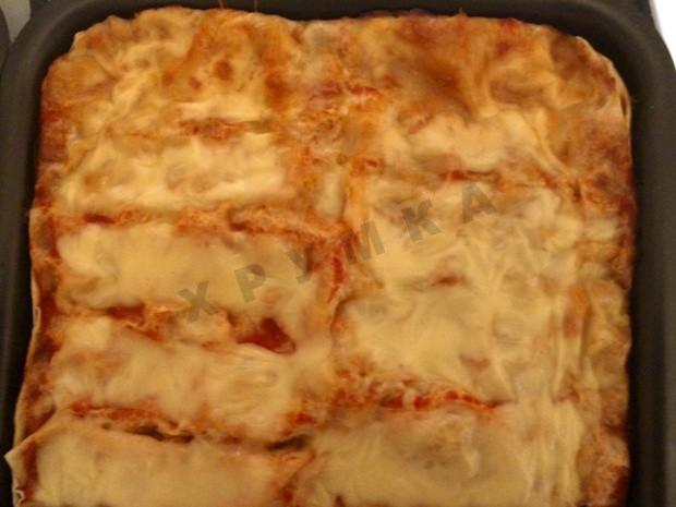 Lavash lasagna with tomato and cream sauces
