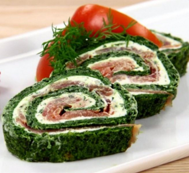 Spinach and salmon roll