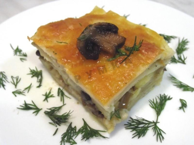 Lasagna with hard cheese and champignons