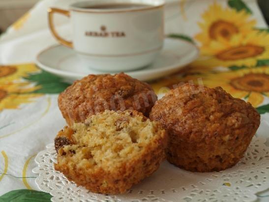 Pumpkin muffins with dried fruits on kefir