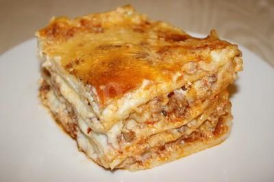 Italian Neapolitan lasagna with cottage cheese and parmesan