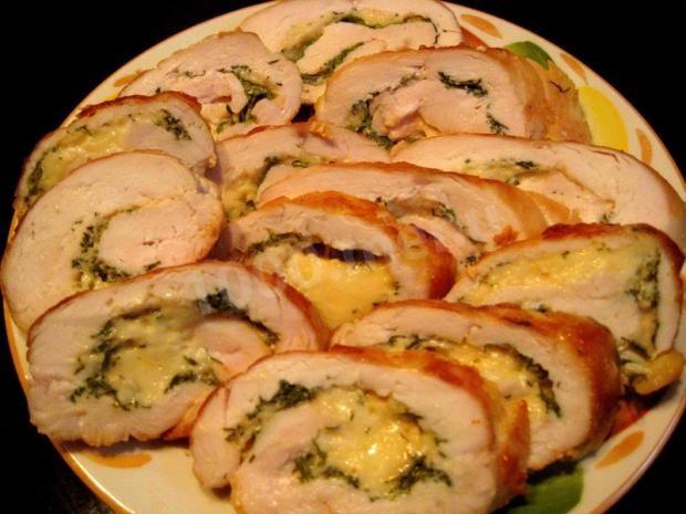 Chicken roll with adjika, mushrooms and mayonnaise
