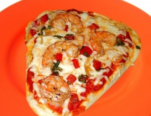 Pizza on kefir with shrimp