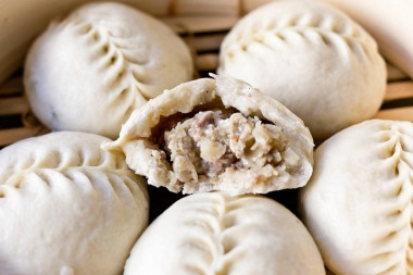 Pyance at home - steamed pies,  cabbage and meat