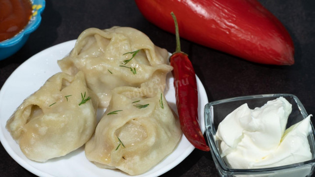 Custard dumplings with meat filling and onions