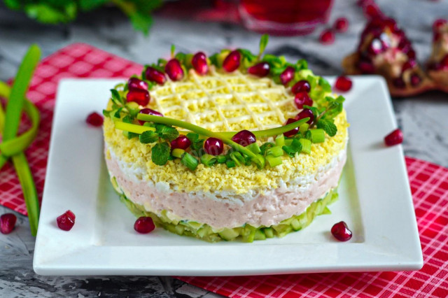 Salad with krill meat, egg and cucumber