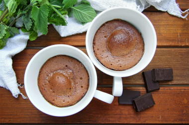 Chocolate cupcake in a mug in the microwave