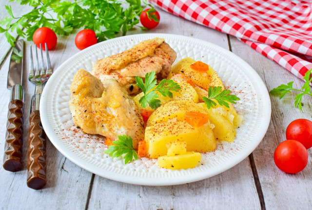 Stewed chicken with potatoes in a slow cooker