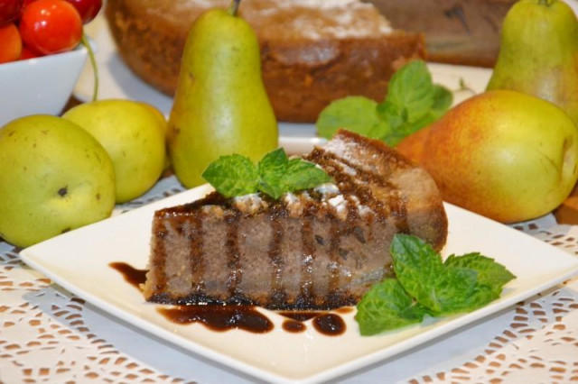 Chocolate pie with pears in a slow cooker