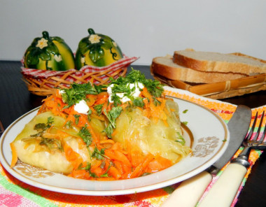 Cabbage rolls with cabbage and tomato paste in a slow cooker