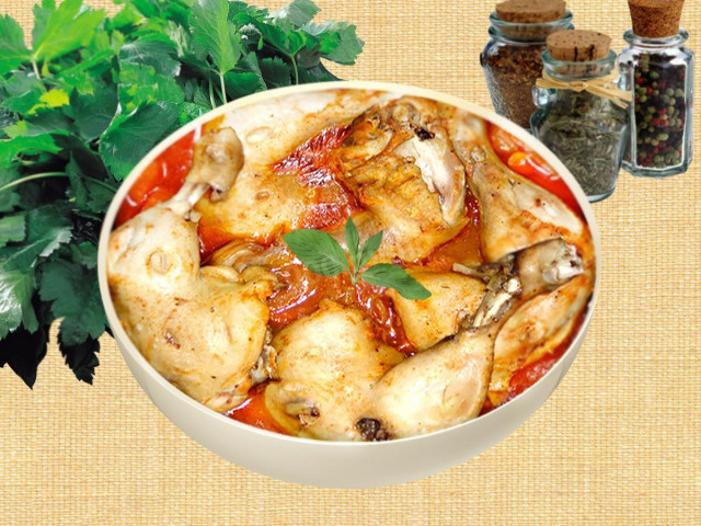 Chicken legs in a slow cooker in tomato sauce