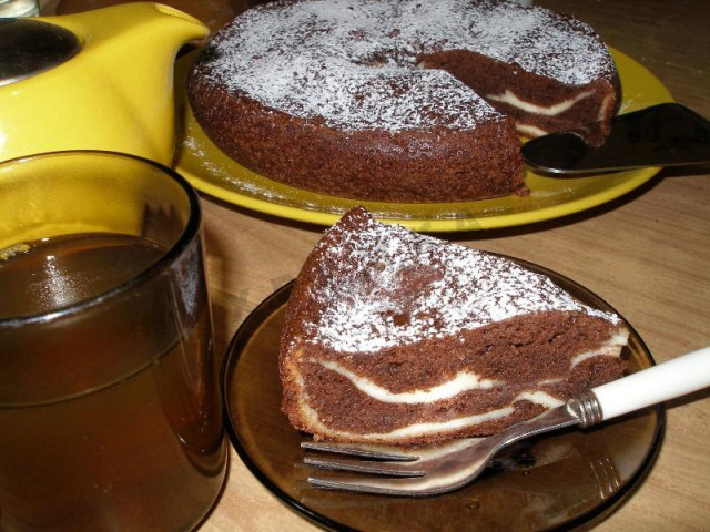 Chocolate cake with cottage cheese filling in a slow cooker