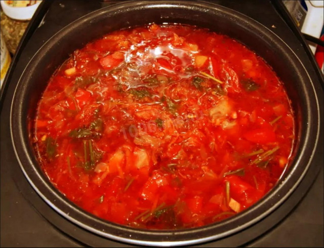Borscht with pork in a slow cooker