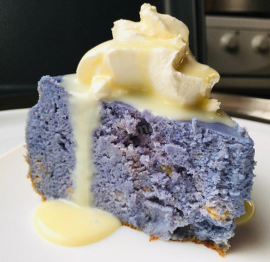 Cottage cheese casserole with blue tea