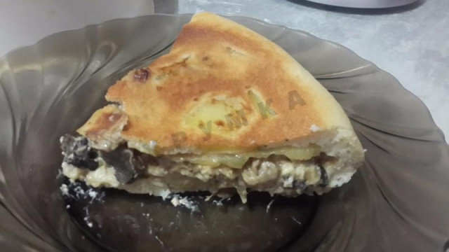 Self-filling pie with porcini mushrooms and processed cheese