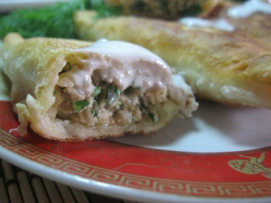 Chebureks with chicken and herbs