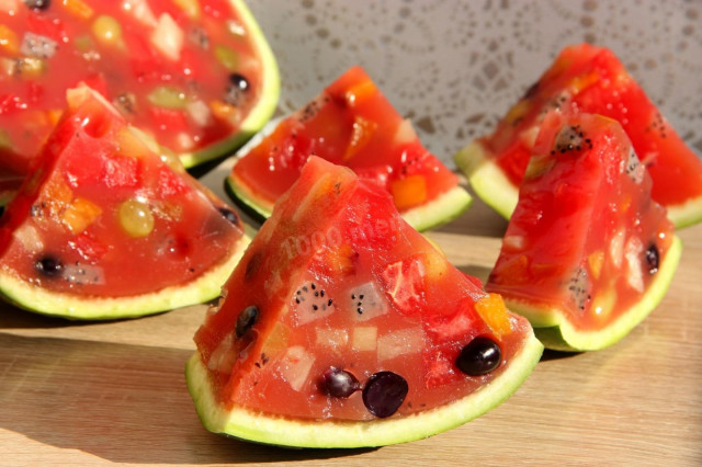 Jelly with fruit in watermelon