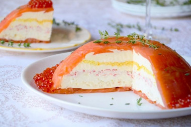 Layered snack cake with fish