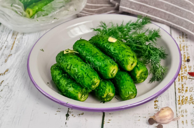 Lightly salted cucumbers in mineral water