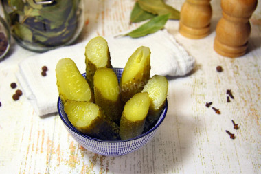 Pickled cucumbers in jars for winter