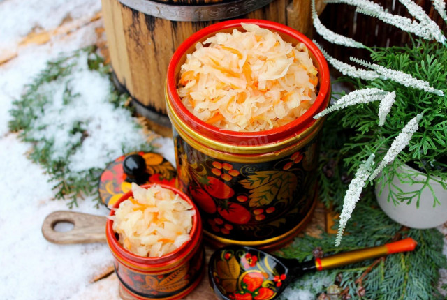 Cabbage pickled in a barrel for the winter