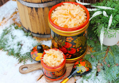 Cabbage pickled in a barrel for the winter