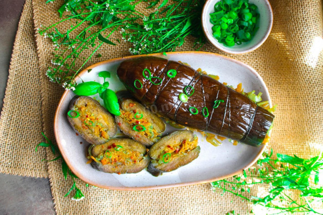 Pickled eggplant stuffed with vegetables for winter
