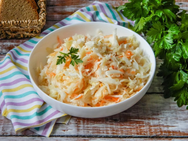 Cabbage with salt and sugar, pickled with vinegar and carrots