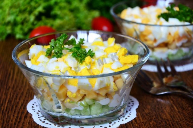 Salad with pickled mushrooms and cheese