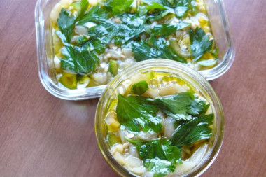 Eggplant pickled with garlic and herbs