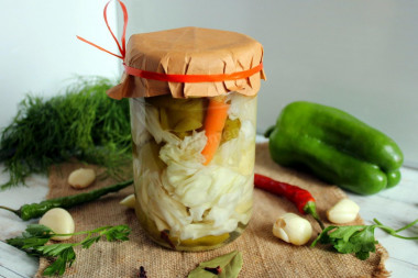 Crispy pickled cabbage in a jar for winter
